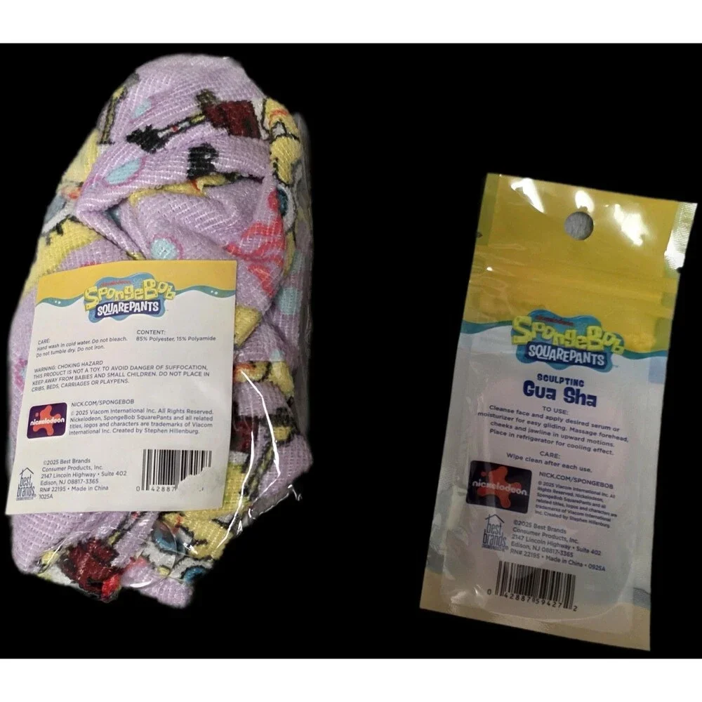 SpongeBob SquarePants Microfiber Hair Towel With Gua Sha sculpting tool SPA Day